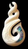 ​New Zealand NZ Maori Carving Carved Kiwiana Taonga Gift Traditional Souvenir Bone Koru Double Twist Hook Paua
