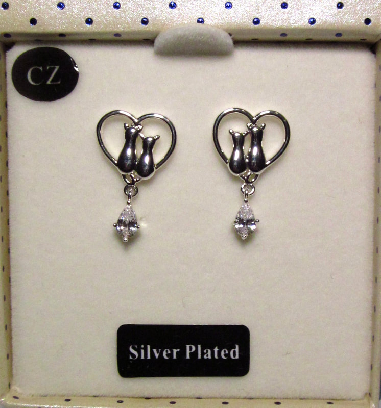 Silver Plated Equilibrium Cat Cats Mom Mum Mother's Day Gift Present Jewellery Earrings Nice Gem