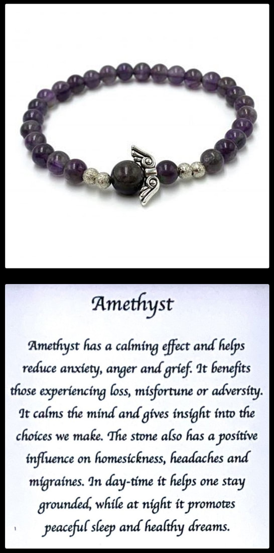 Crystal Bead Stretchy Elastic Bracelet Jewellery Gift Present Guardian Angel Amethyst Purple