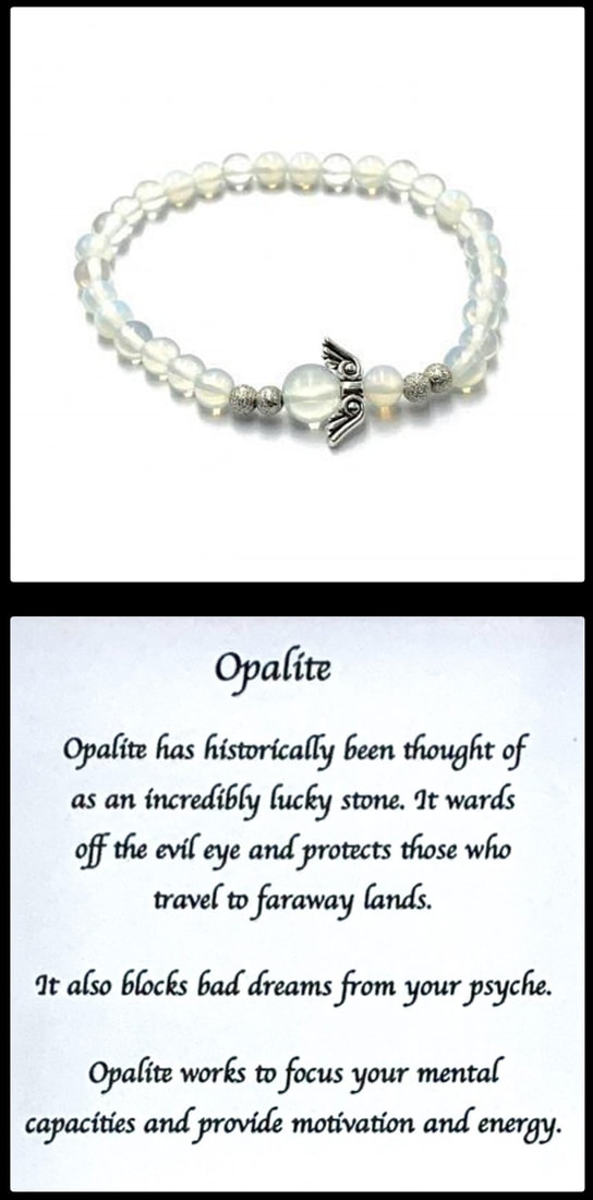 Crystal Bead Stretchy Elastic Bracelet Jewellery Gift Present Guardian Angel Opalite White Clear Iridescent