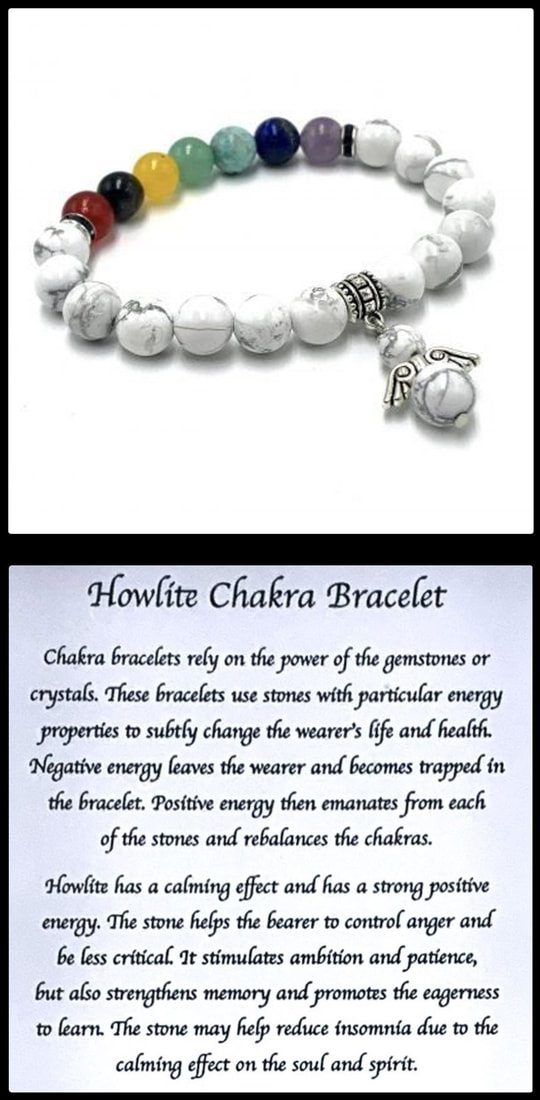 Crystal Bead Stretchy Elastic Bracelet Jewellery Gift Present Guardian Angel Chakra Rainbow Howlite