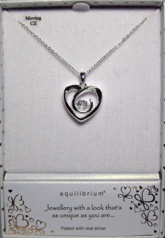 Equilibrium Silver Plated Pendant Necklace Gift Present Nice Mother's Day Mom Mum Love Heart Swirl Swirling into Gem Crystal