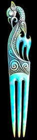 New Zealand NZ Maori Carving Carved Kiwiana Taonga Gift Traditional Souvenir Heru Comb Hair Bone Painted Manaia