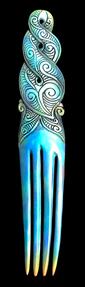 New Zealand NZ Maori Carving Carved Kiwiana Taonga Gift Traditional Souvenir Heru Comb Hair Bone Koru Double Twist