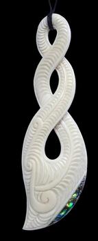 ​New Zealand NZ Maori Carving Carved Kiwiana Taonga Gift Traditional Souvenir Bone Koru Double Twist Paua