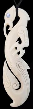 ​New Zealand NZ Maori Carving Carved Kiwiana Taonga Gift Traditional Souvenir Bone Koru Manaia Paua Eye