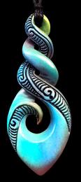 New Zealand NZ Maori Carving Carved Kiwiana Taonga Gift Traditional Souvenir Bone Hand Painted Koru Triple Twist