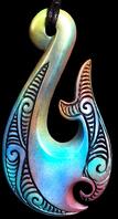 New Zealand NZ Maori Carving Carved Kiwiana Taonga Gift Traditional Souvenir Bone Hand Painted Koru Whale Tail Hook