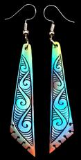 New Zealand NZ Maori Carving Carved Kiwiana Taonga Gift Traditional Souvenir Bone Earrings Hand Painted Notched Angled