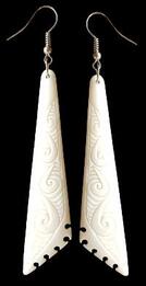 New Zealand NZ Maori Carving Carved Kiwiana Taonga Gift Traditional Souvenir Bone Earrings Notch Notched Carved Koru Fern