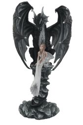 black dragon protect my lady in white dress hand painted 