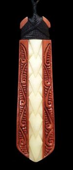 New Zealand NZ Maori Carving Carved Necklace Pendant Kiwiana Taonga Gift Traditional Souvenir Bone Wood Toki Koru