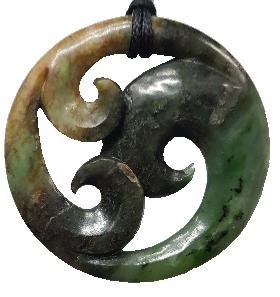New Zealand NZ Greenstone Maori Carving Carved Necklace Pendant Kiwiana Taonga Gift Traditional Souvenir Triple Tri Three Koru Circle