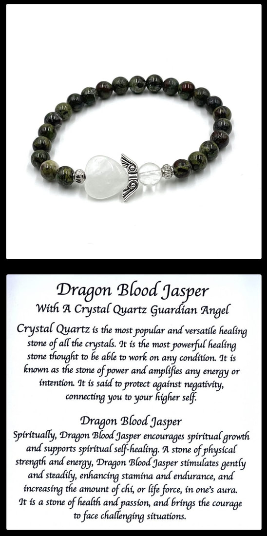 Crystal Bead Stretchy Elastic Bracelet Jewellery Gift Present Guardian Angel Heart Dragon Blood Jasper