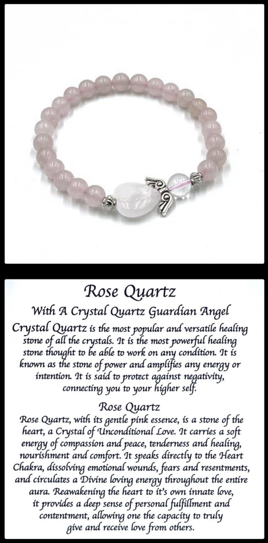 Crystal Bead Stretchy Elastic Bracelet Jewellery Gift Present Guardian Angel Heart Rose Quartz Pink