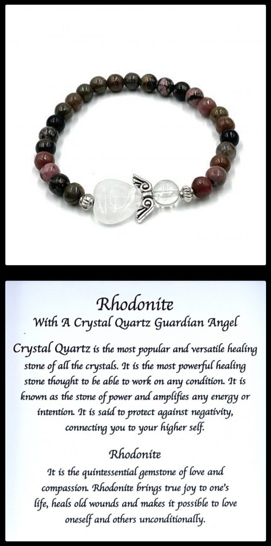 Crystal Bead Stretchy Elastic Bracelet Jewellery Gift Present Guardian Angel Heart Pink Rhodonite