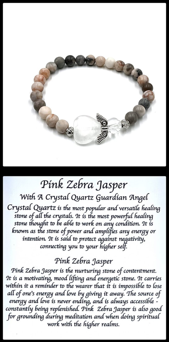 Crystal Bead Stretchy Elastic Bracelet Jewellery Gift Present Guardian Angel Heart Pink Zebra Jasper