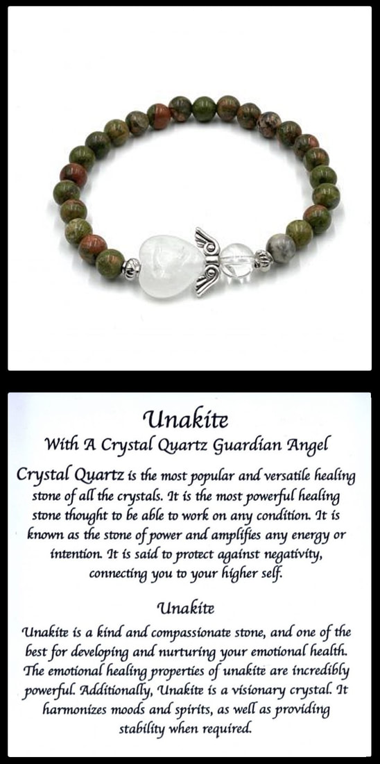 Crystal Bead Stretchy Elastic Bracelet Jewellery Gift Present Guardian Angel Heart Unakite