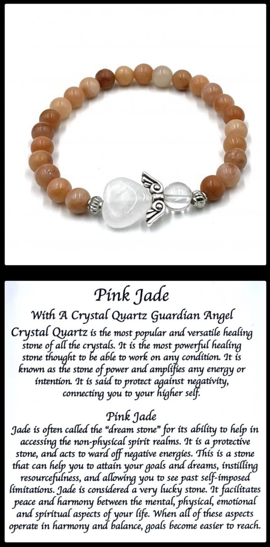 Crystal Bead Stretchy Elastic Bracelet Jewellery Gift Present Guardian Angel Heart Pink Jade Peach