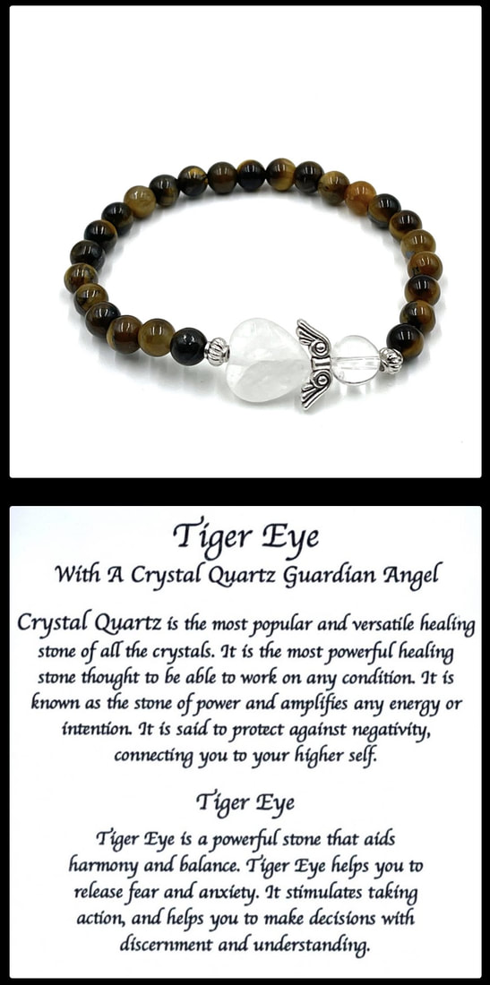 Crystal Bead Stretchy Elastic Bracelet Jewellery Gift Present Guardian Angel Heart Tigers Eye Tiger Brown