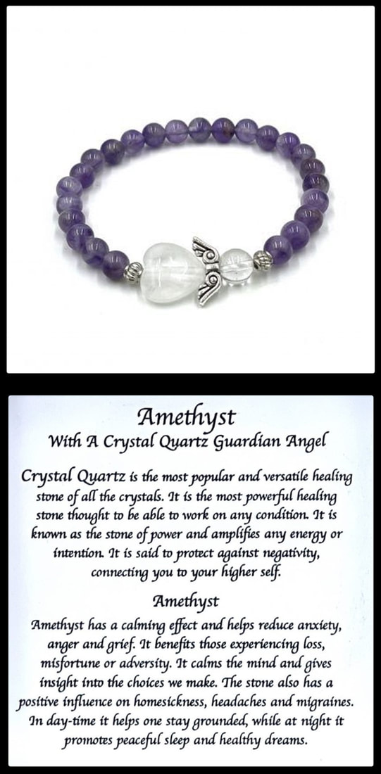 Crystal Bead Stretchy Elastic Bracelet Jewellery Gift Present Guardian Angel Heart Amethyst Purple