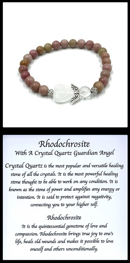 Crystal Bead Stretchy Elastic Bracelet Jewellery Gift Present Guardian Angel Heart Pink Rhodochrosite