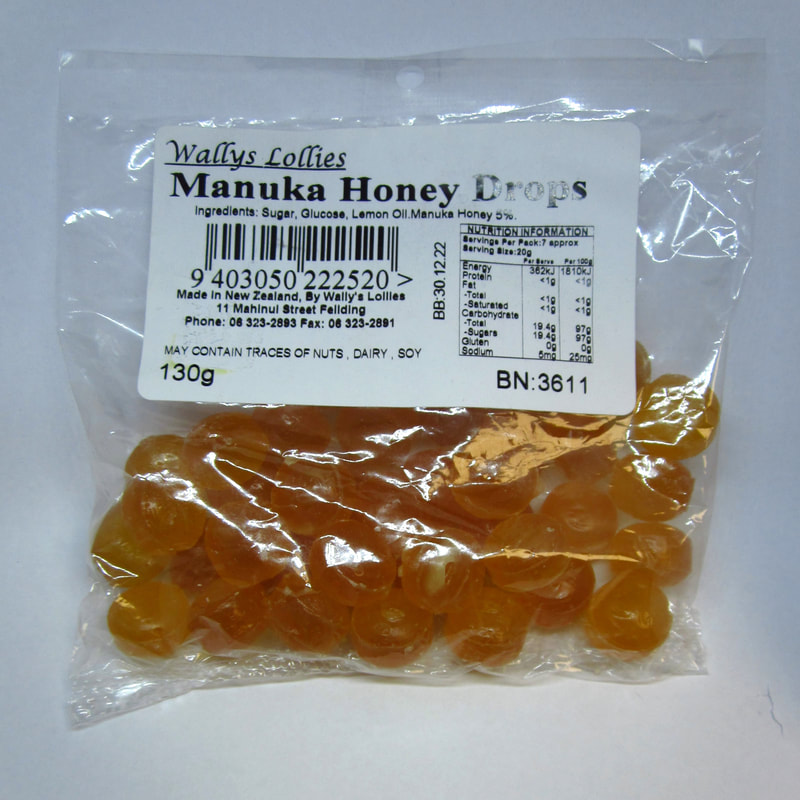 Manuka Honey drops boiled lollies gluten free wallys lollies