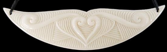 ​New Zealand NZ Maori Carving Carved Kiwiana Taonga Gift Traditional Souvenir Bone Breastplate Koru Fern Heart