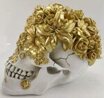 White Skull gold flowers skeleton pretty magic mythical fantasy
