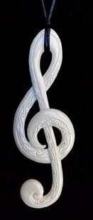 New Zealand NZ Maori Carving Carved Kiwiana Taonga Gift Traditional Souvenir Bone Treble Clef Music Note Original