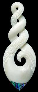 ​New Zealand NZ Maori Carving Carved Kiwiana Taonga Gift Traditional Souvenir Bone Koru Triple Twist Paua