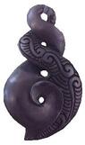 New Zealand NZ Maori Carving Carved Necklace Pendant Kiwiana Taonga Gift Traditional Souvenir Double Twist Black bone Coloured Koru