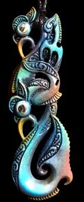New Zealand NZ Maori Carving Carved Kiwiana Taonga Gift Traditional Souvenir Bone Hand Painted Double Manaia