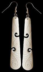 New Zealand NZ Maori Carving Carved Kiwiana Taonga Gift Traditional Souvenir Bone Earrings Carved Koru Drop Engraved