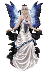 ice queen crow fairy hand painted blue wings white dress