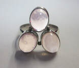 rose quartz tri three gem crystal ring Indian sterling silver
