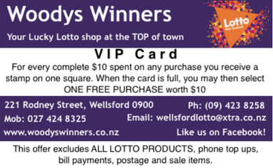 Woodys winners vip loyalty stamp card