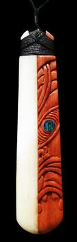 New Zealand NZ Maori Carving Carved Necklace Pendant Kiwiana Taonga Gift Traditional Souvenir Bone Wood Toki Face Tiki Half