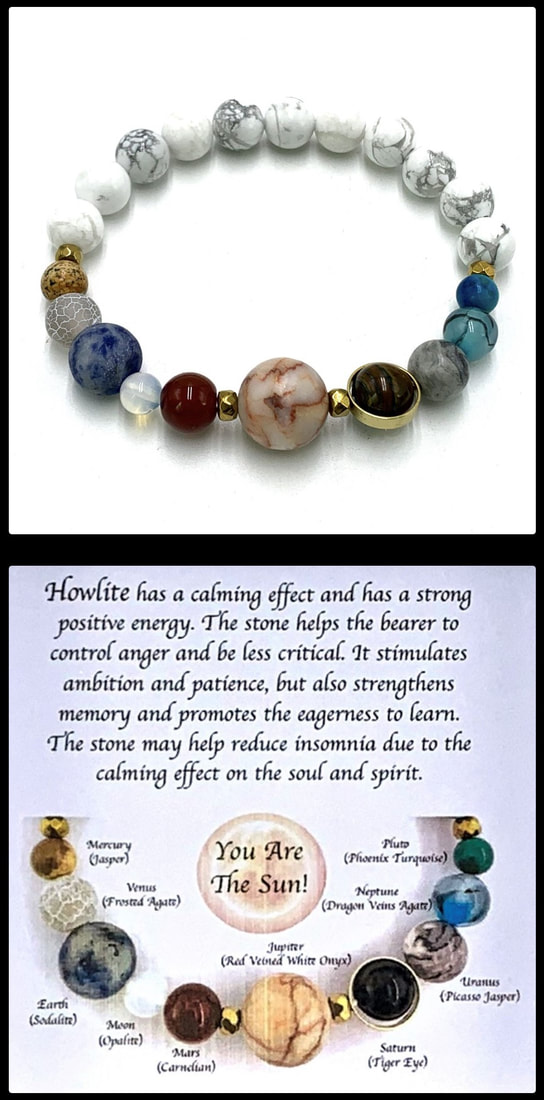 Crystal Bead Stretchy Elastic Bracelet Jewellery Gift Present Solar System Space Astronomy Astrology American Howlite