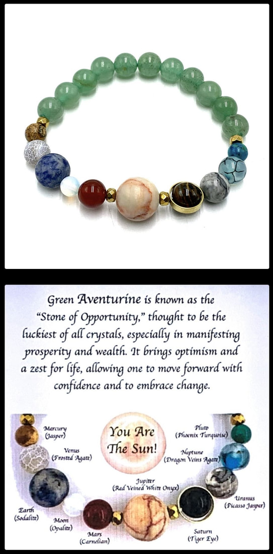 Crystal Bead Stretchy Elastic Bracelet Jewellery Gift Present Solar System Space Astronomy Astrology Aventurine