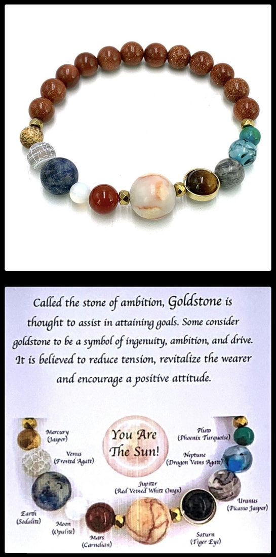 Crystal Bead Stretchy Elastic Bracelet Jewellery Gift Present Solar System Space Astronomy Astrology Goldstone Sparkly Orange