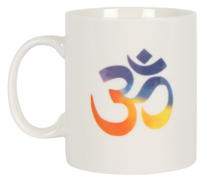 white ceramic bone china mug om sacred mantra