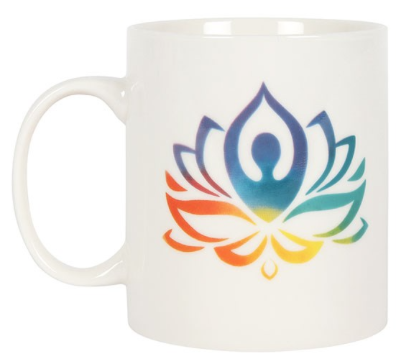 white ceramic bone china mug yoga lotus 