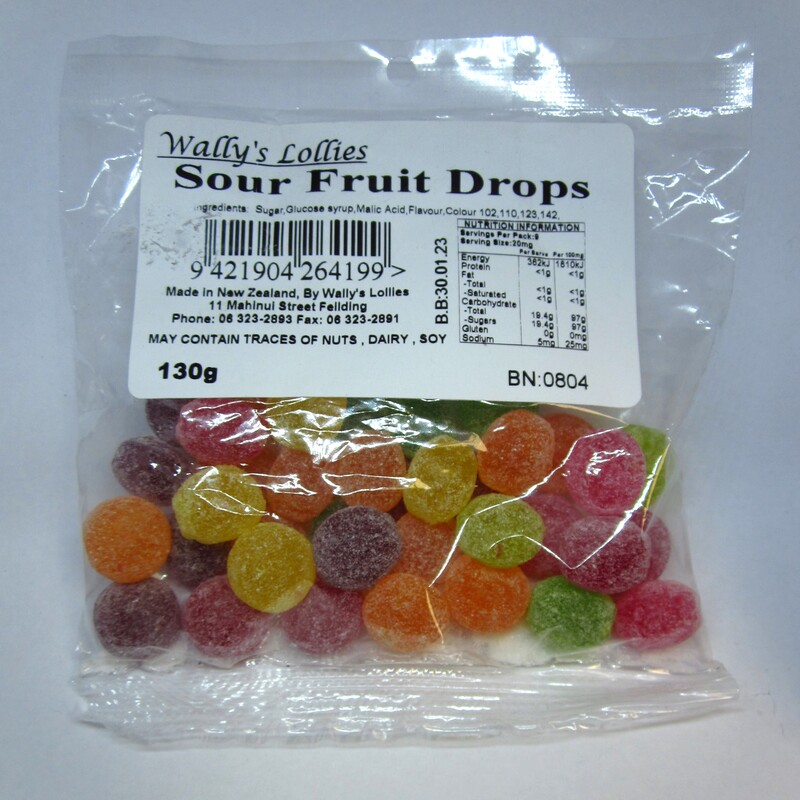 sour fruit flavoured drops boiled lollies sugar sweet wallys lollies